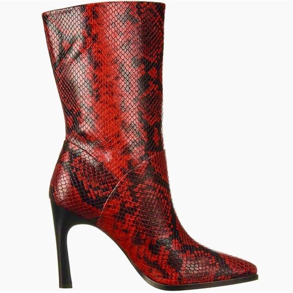 Sigerson Morrison Kiona Fashion Boots, Black Red Snake Print Leather Booties 37 - Picture 3 of 9